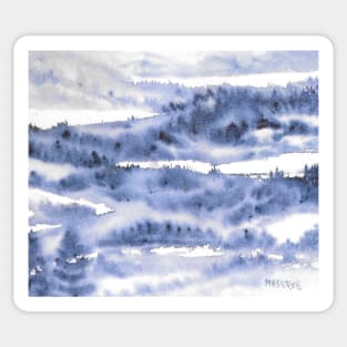 Christmas Card, Holiday Card, Watercolor Card, Winter in Midnight Blues Sticker